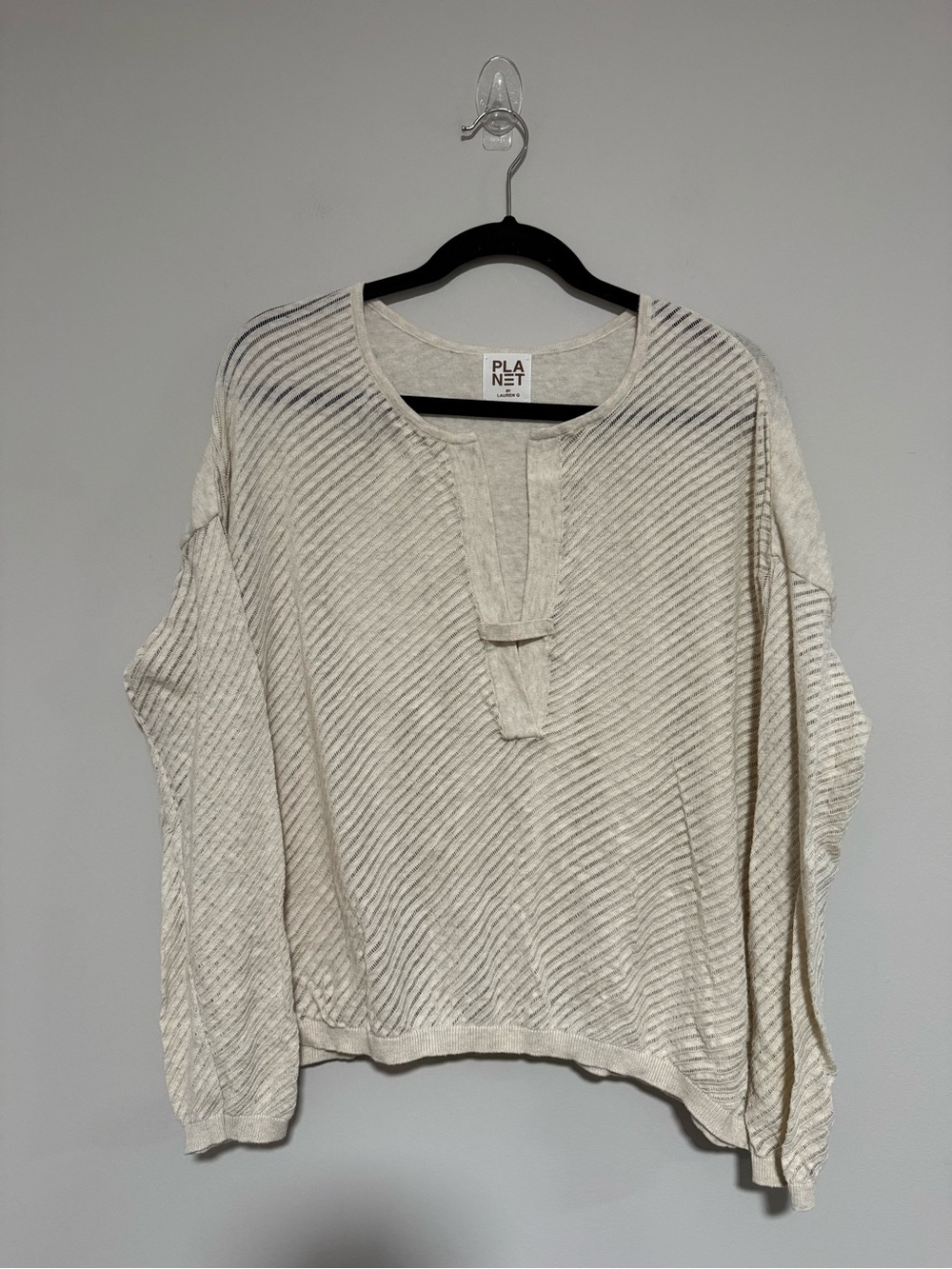 Planet by Lauren G Semi-Sheer Diagonal Stripe Lightweight Sweater One Size